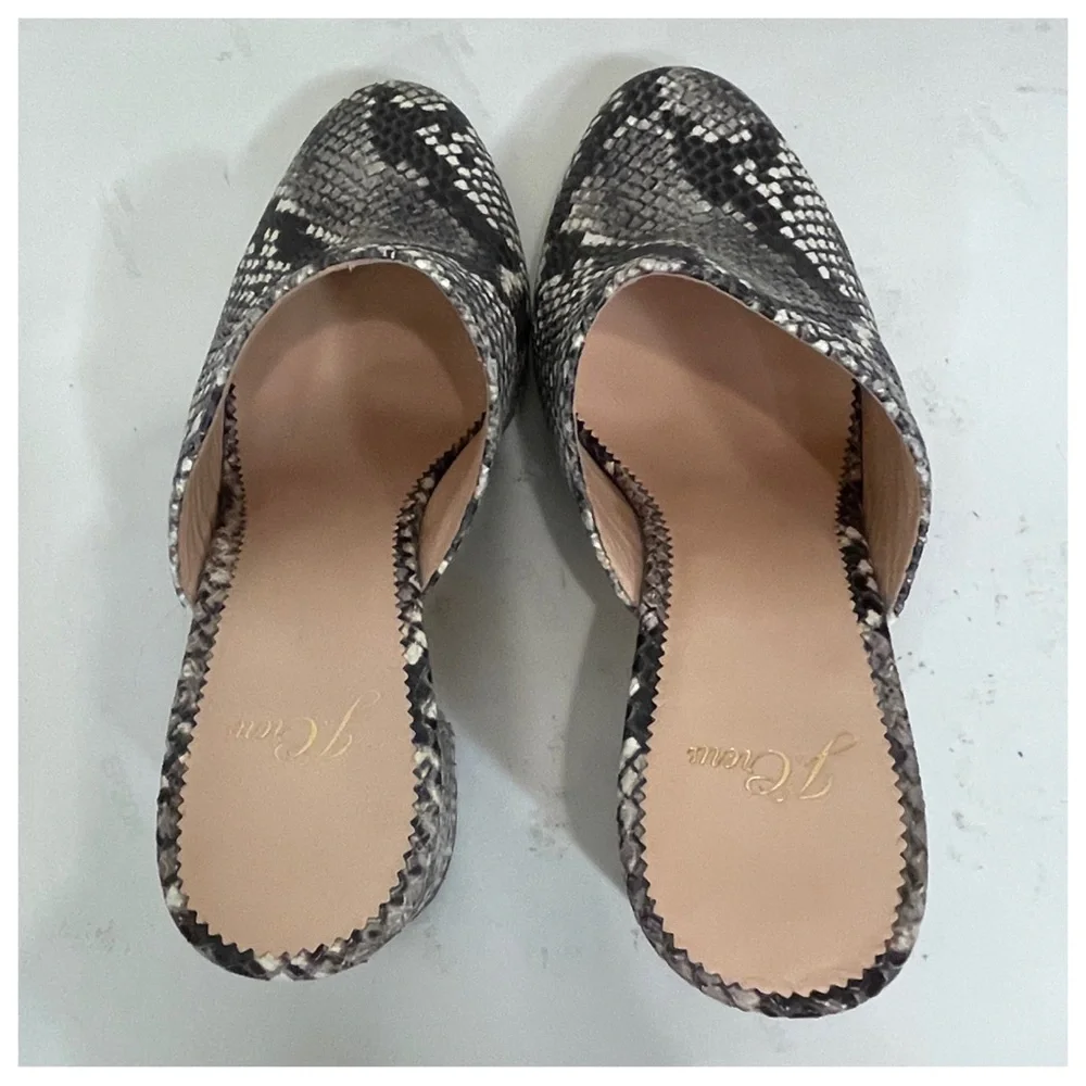J.Crew Grey Sophia High Block-heel Faux Snakeskin Mules/Slides